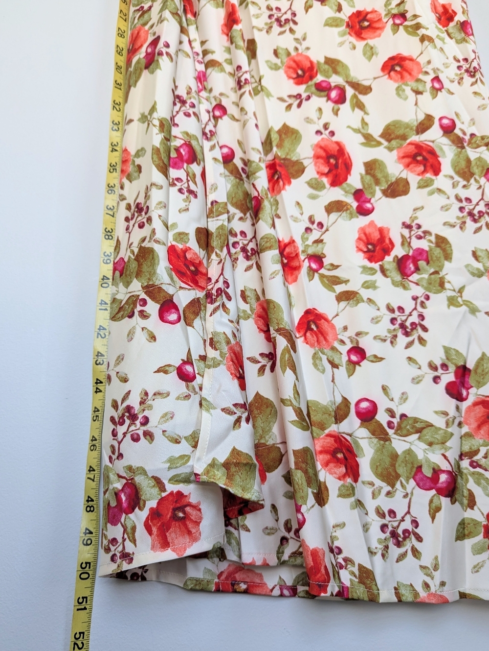 Chelsea28 One Shoulder Slip On Floral Maxi Dress Cream Red Berries Side Slit Lrg - Picture 11 of 12